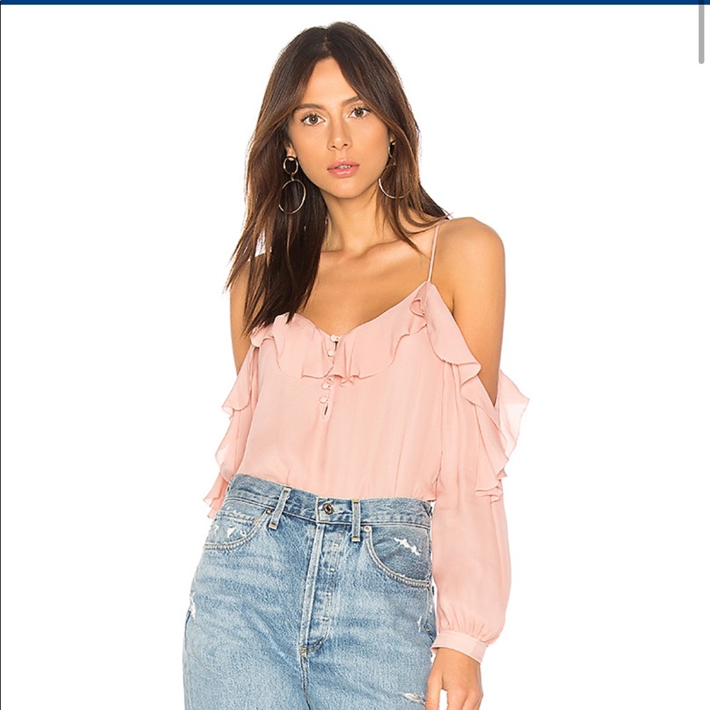 PAIGE misty rose off the shoulder silk top